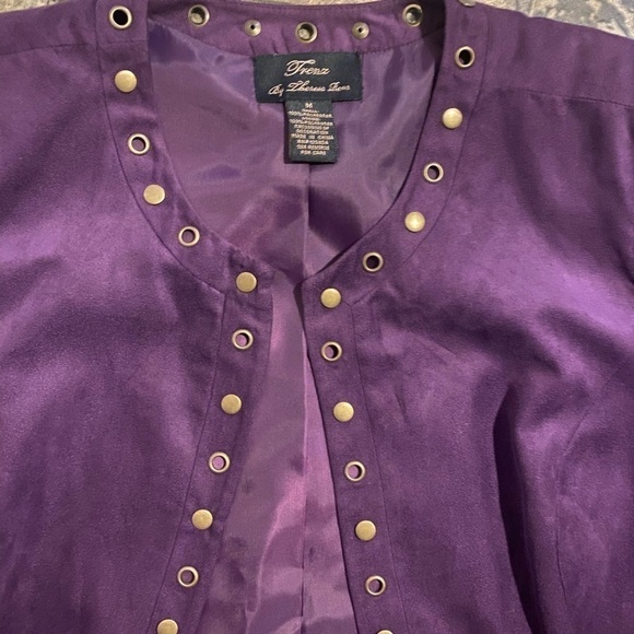 Trenz Purple Faux Suede Studded Open Front Jacket Size Medium - Picture 6 of 10